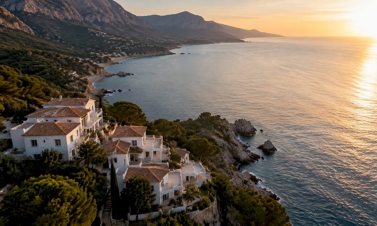 Aerial coastal homes in Tramuntana Mallorca