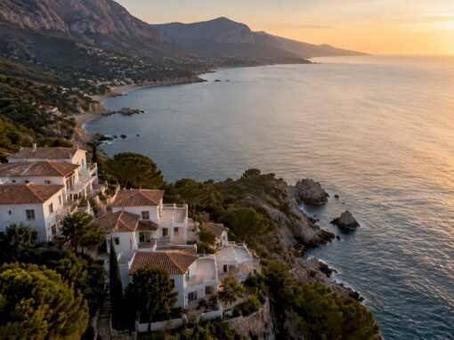 Aerial coastal homes in Tramuntana Mallorca