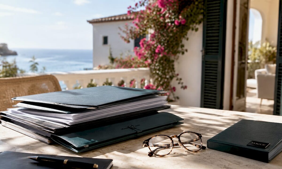 Coastal home with legal documents on veranda table