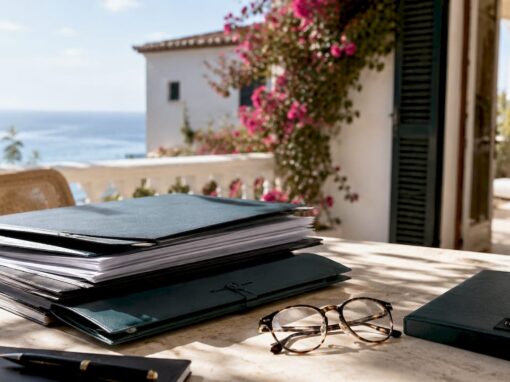 Coastal home with legal documents on veranda table