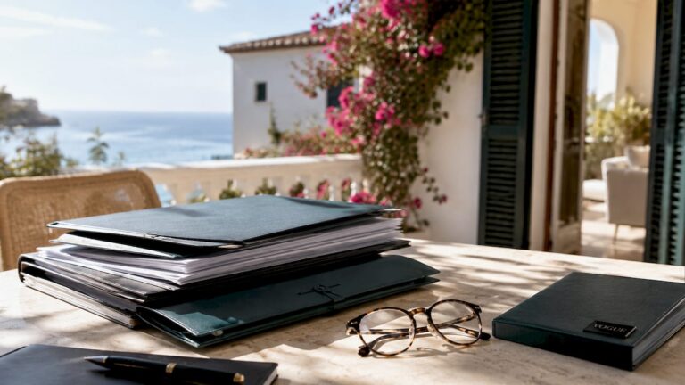 Coastal home with legal documents on veranda table