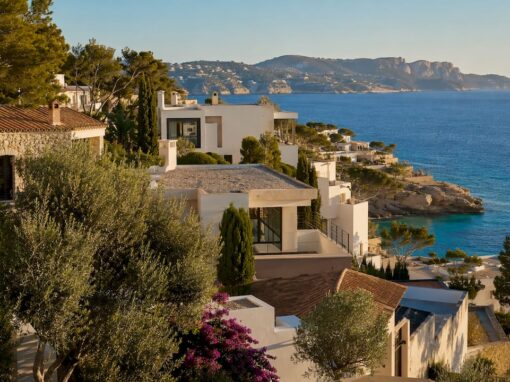 Mediterranean coastal homes along Mallorca shore