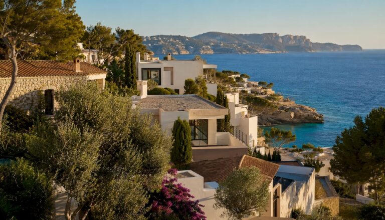 Mediterranean coastal homes along Mallorca shore
