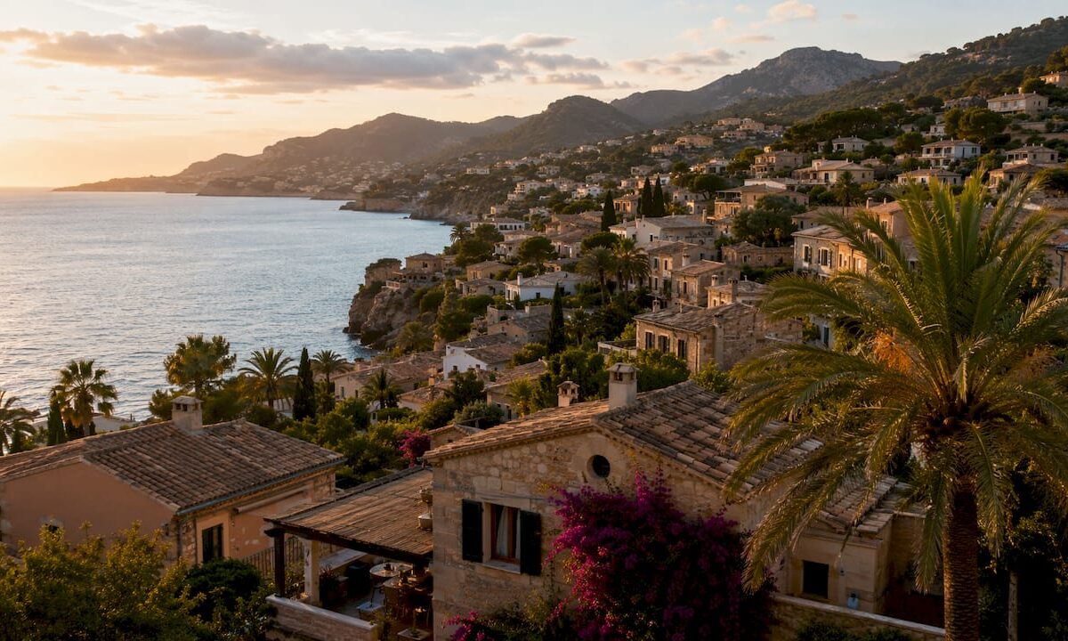 Mediterranean coastal homes in Mallorca morning