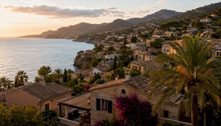 Mediterranean coastal homes in Mallorca morning