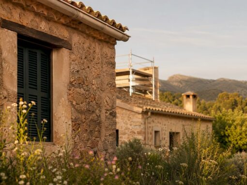 Traditional Mallorca stone finca under restoration outdoors