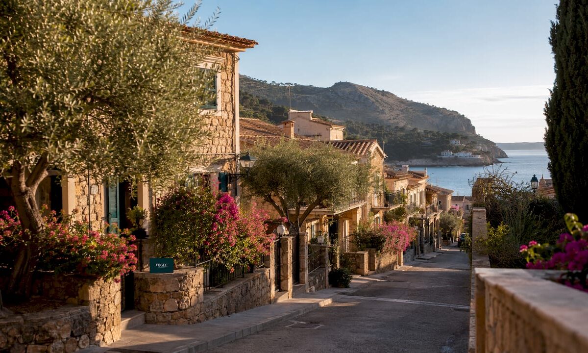 Mediterranean coastal homes in Mallorca at sunset