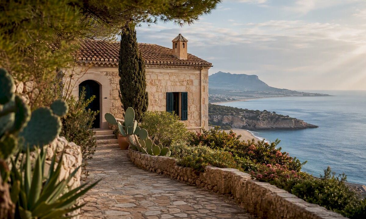 Mediterranean villa with sea and beach view