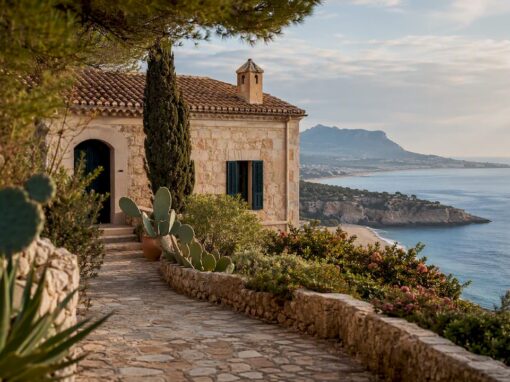 Mediterranean villa with sea and beach view