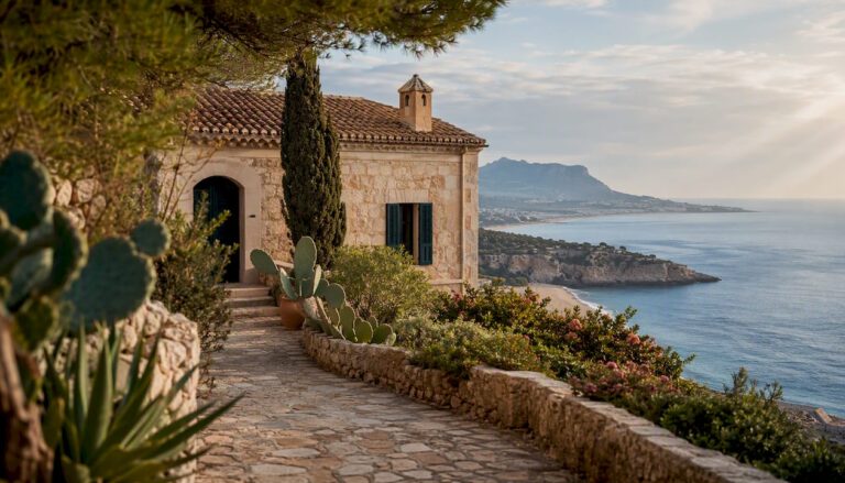 Mediterranean villa with sea and beach view