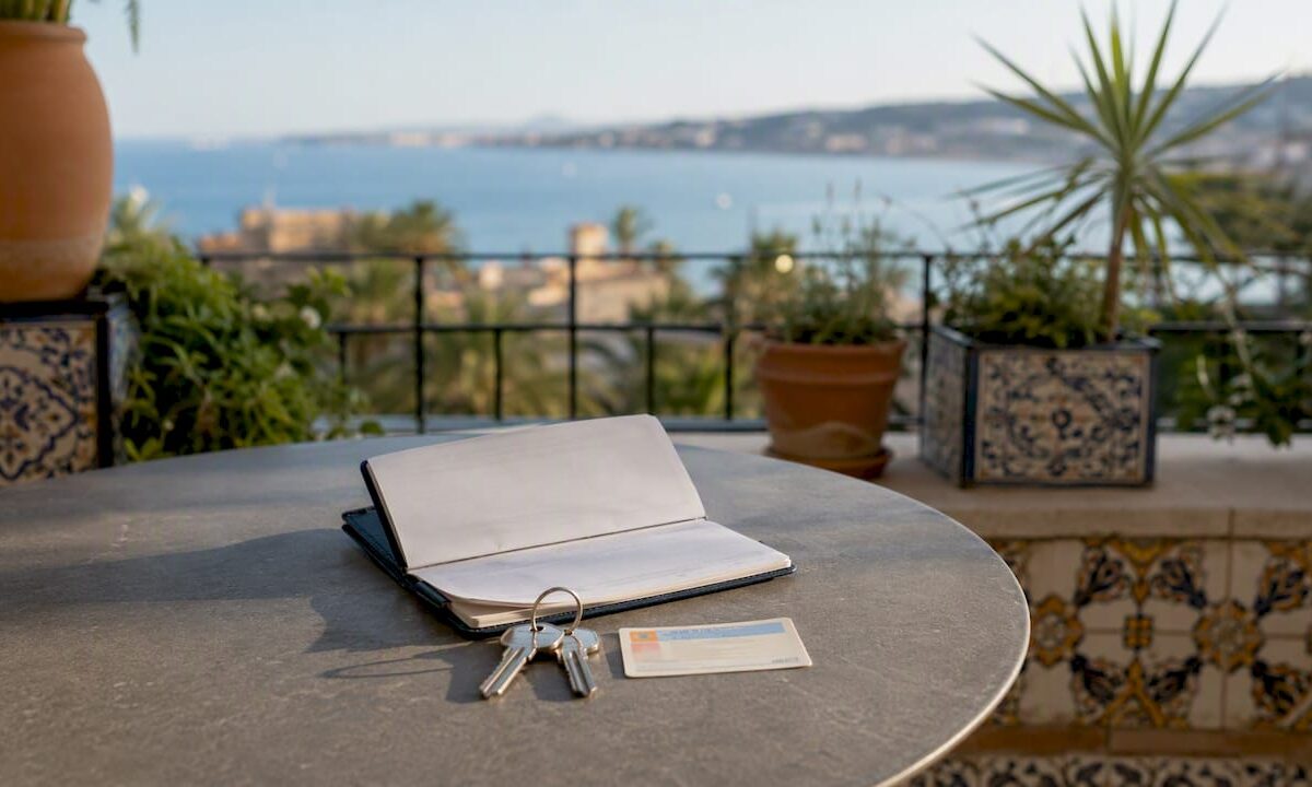 Spanish bank documents and keys on villa balcony