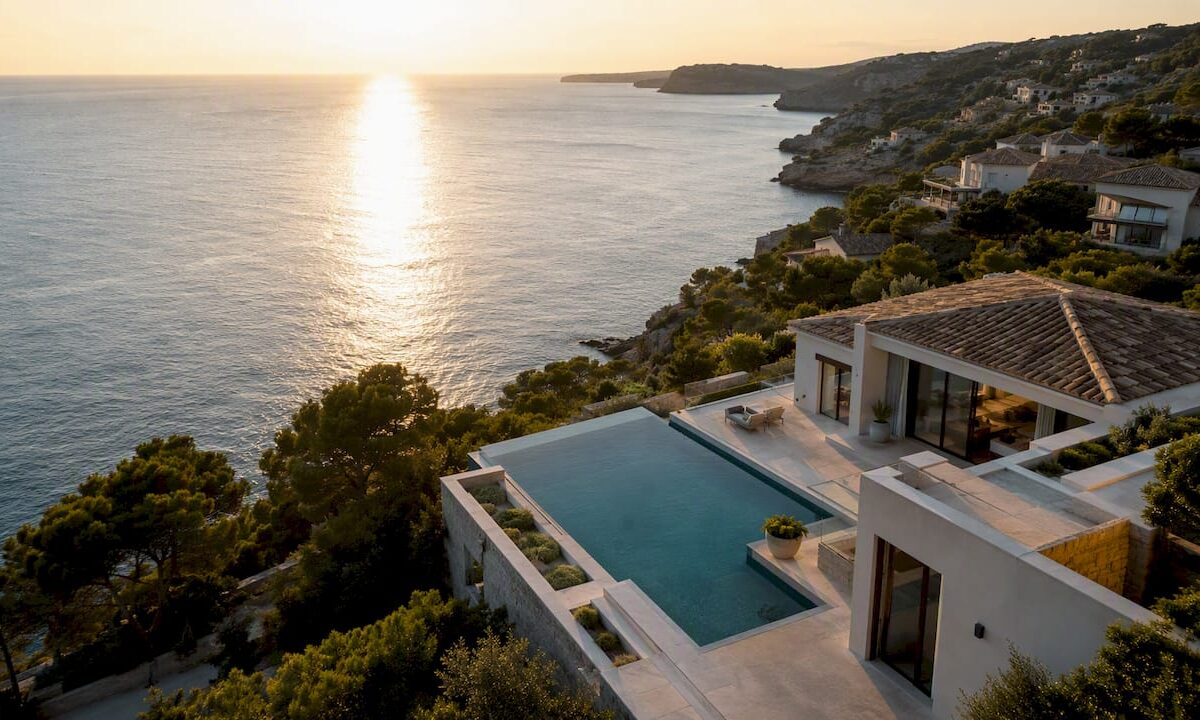 Aerial view of luxury coastal villa in Mallorca