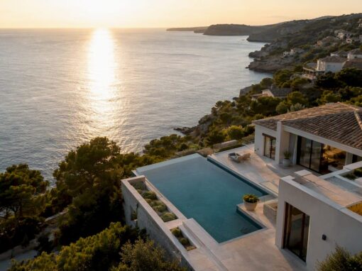 Aerial view of luxury coastal villa in Mallorca