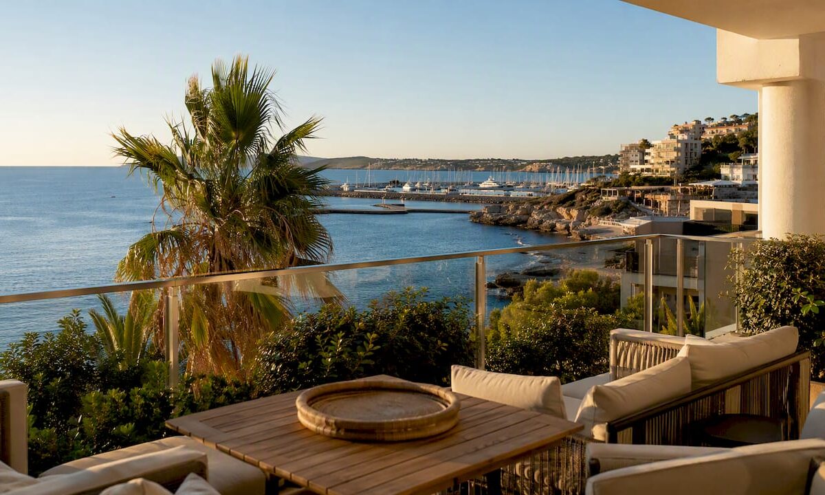 Balcony view of Portals Nous luxury apartment by the sea