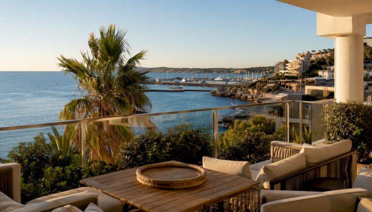Balcony view of Portals Nous luxury apartment by the sea
