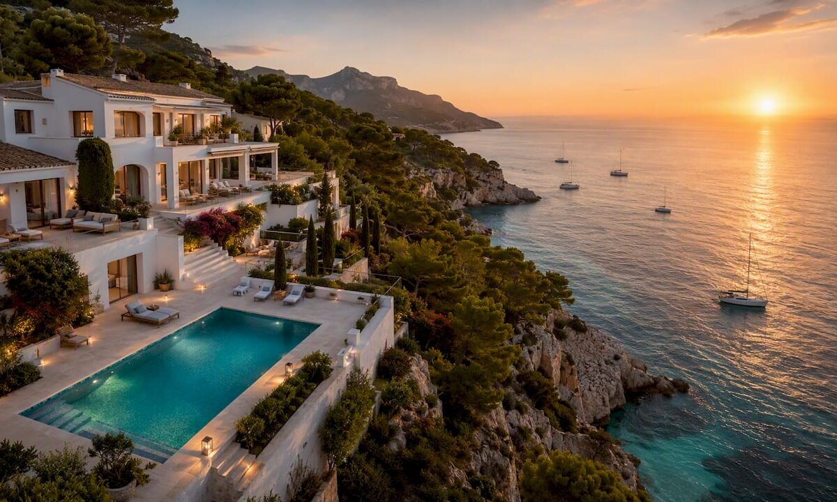 Luxury Mallorca villa coastal aerial view