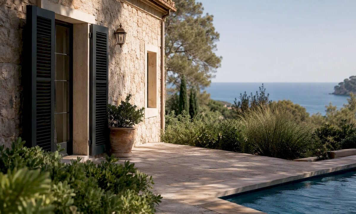 Luxury Mallorca villa exterior with sea view