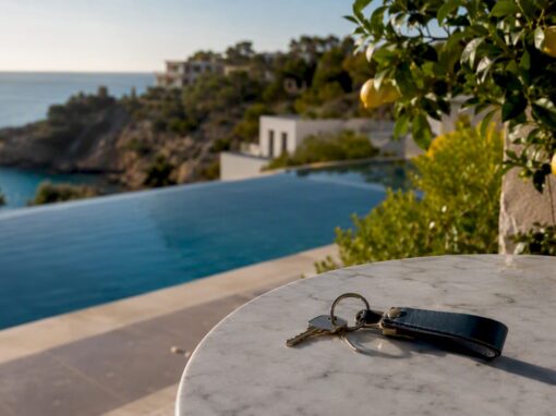 Keys on table at Mallorca coastal terrace