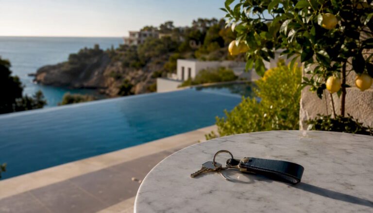 Keys on table at Mallorca coastal terrace