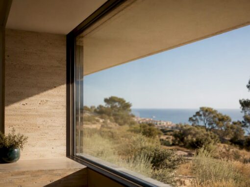 Shaded Mallorca home window in summer
