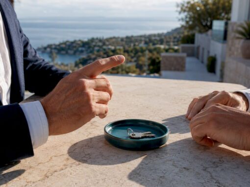 Negotiating hands beside Mallorca villa keys