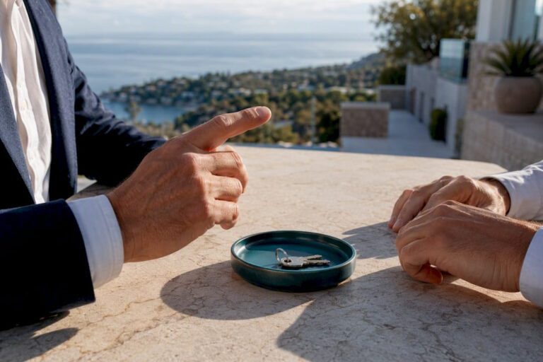 Negotiating hands beside Mallorca villa keys